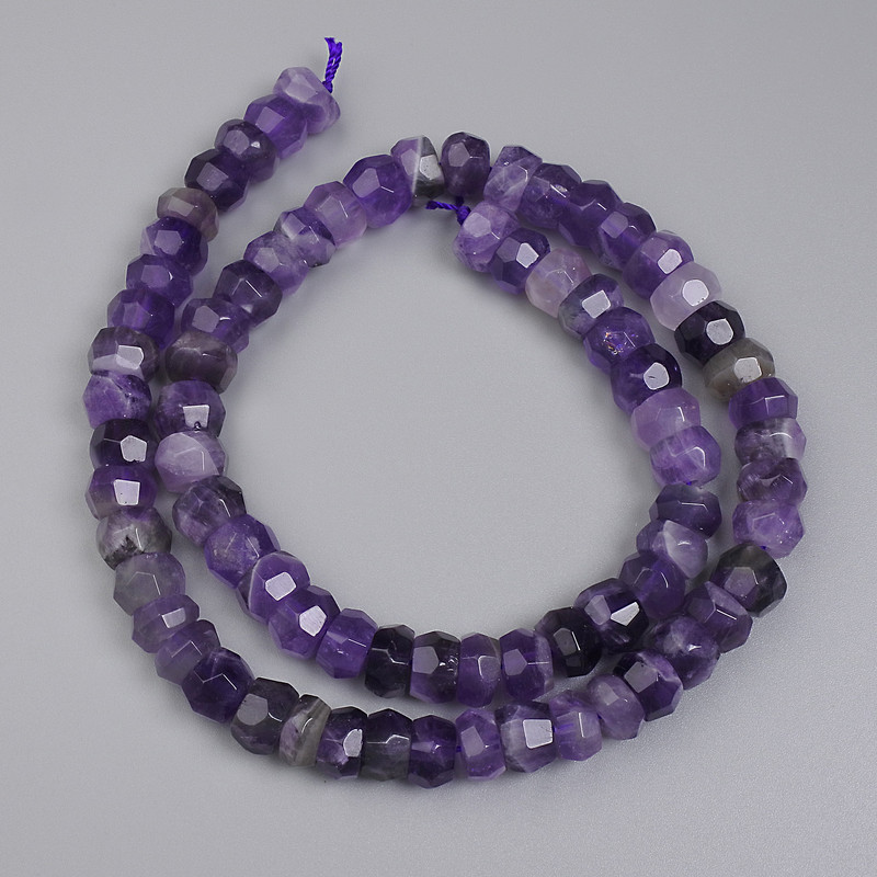 Faceted Amethyst Rondelle Beads, 8x5 mm ±, on a thread, length about 39 cm