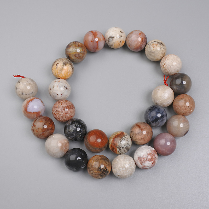Fossilized Coral Beads, Smooth Round Beads, 14 mm Diameter, on a string, 39 cm length