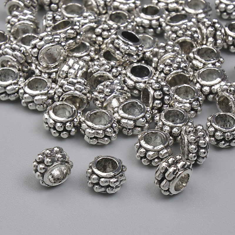 Bead insert, silver-tone, 5.5×3.5 mm, hole diameter ~2.9 mm, packaging 20 g (~60 pcs)