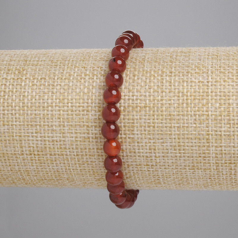 Carnelian Bracelet with Smooth Round Beads, 6 mm Diameter, 18 cm Length, Stretch