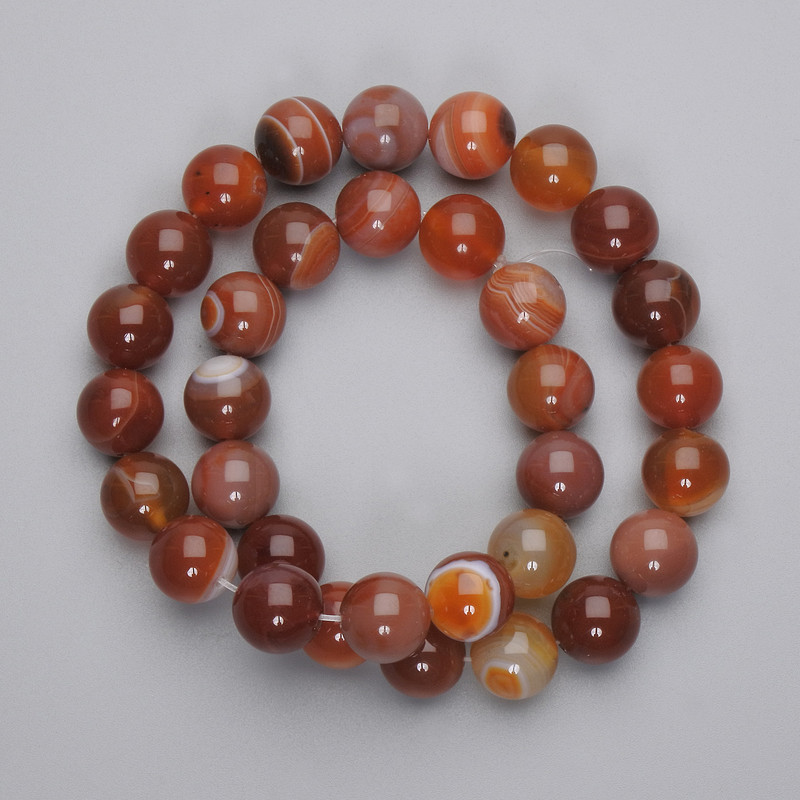 Agate Beads, Smooth Round, 12 mm Diameter, on Thread, 38 cm Length+