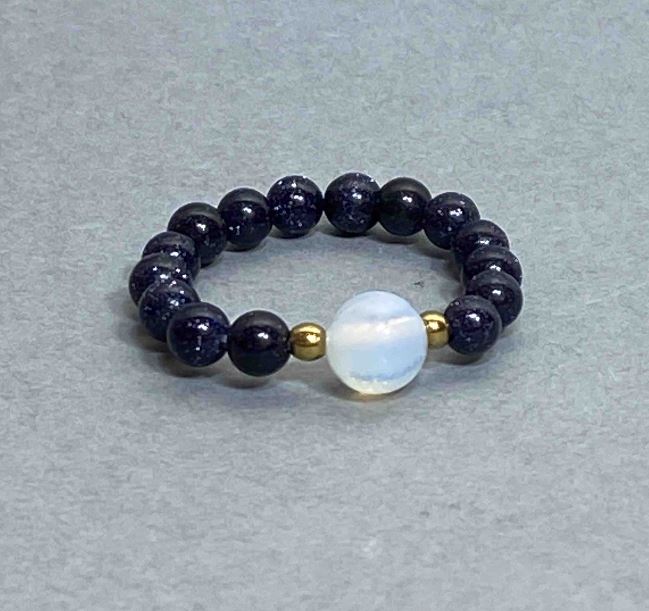 Bead Ring with Agate, Opalite, and Hematite