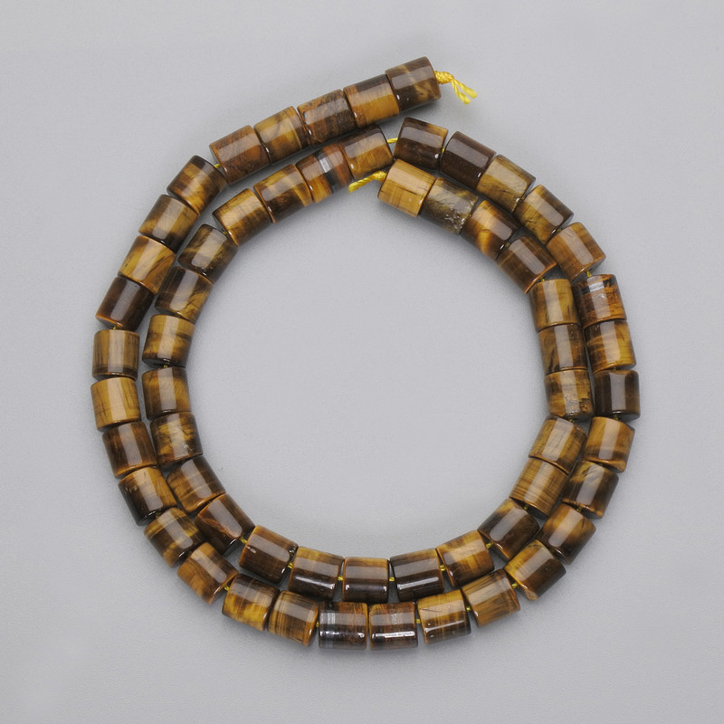 Tiger's Eye beads, cylindrical, 6x6 mm, 38 cm long on thread