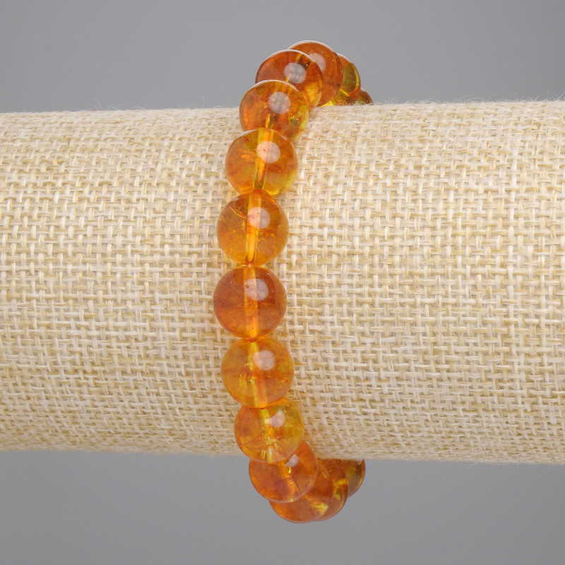 Citrine Bracelet with Smooth Beads, 10mm Diameter, 18cm Length, Elastic