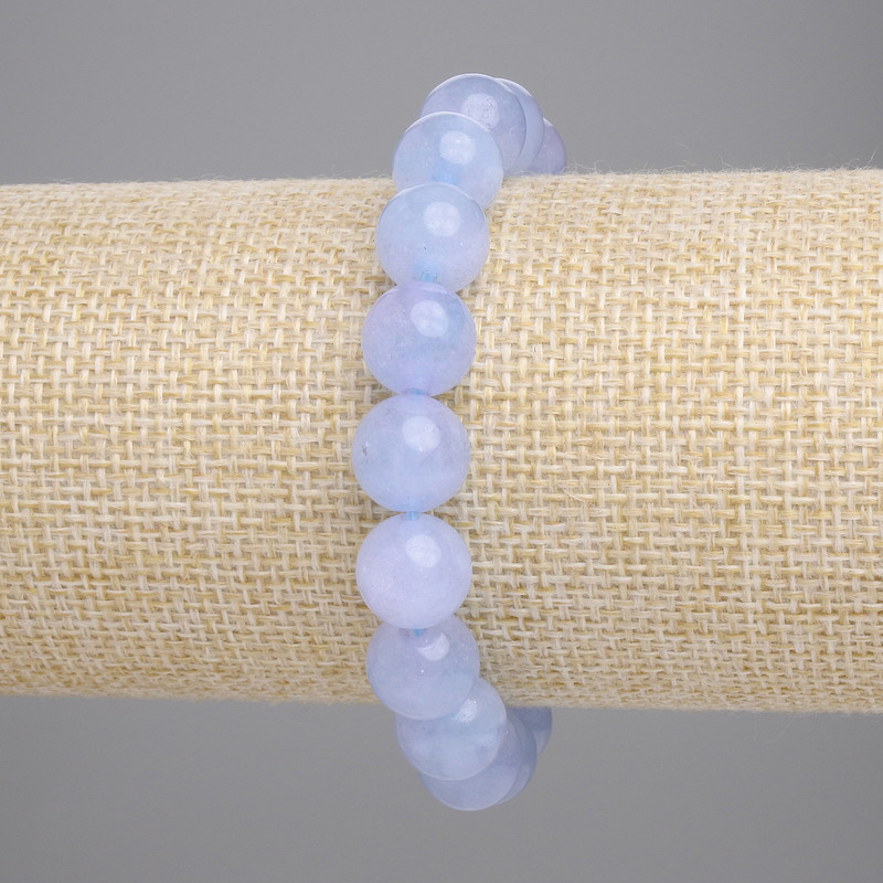 Aquamarine Bracelet with Smooth Beads, 10.5 mm diameter, 18 cm length, elastic