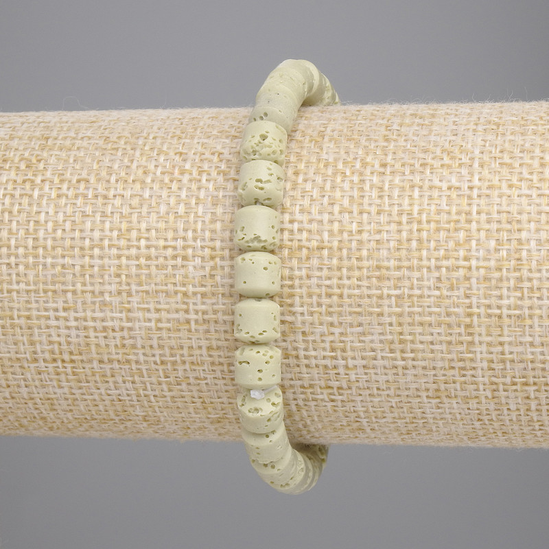 Lime Green Volcanic Lava Bracelet, Cylindrical Beads, 6x6 mm, 18 cm Length, Stretch