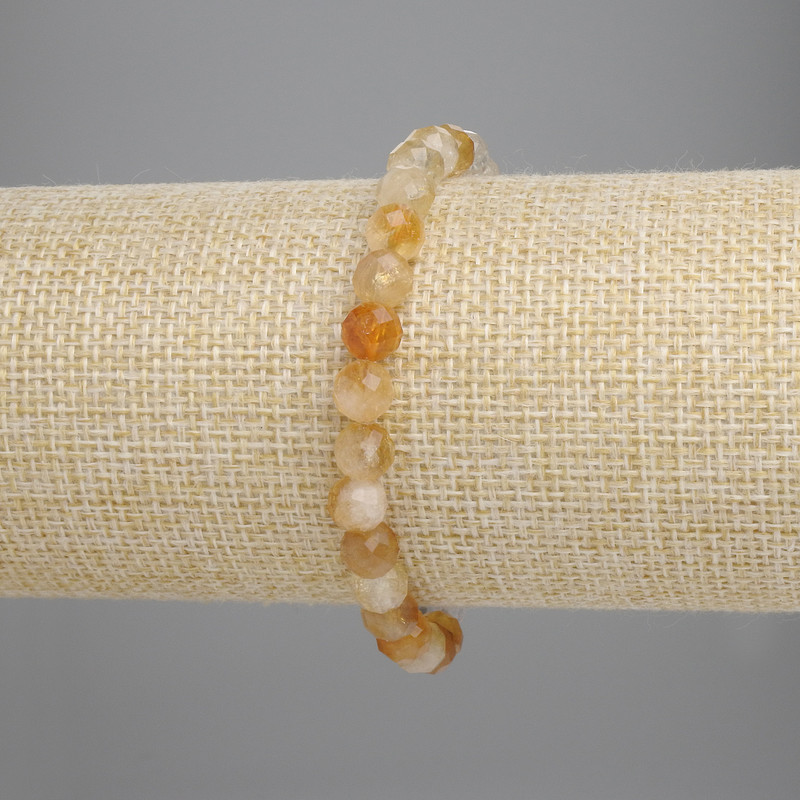 Bracelet with faceted citrine beads, 6 mm diameter, 18 cm length, elastic
