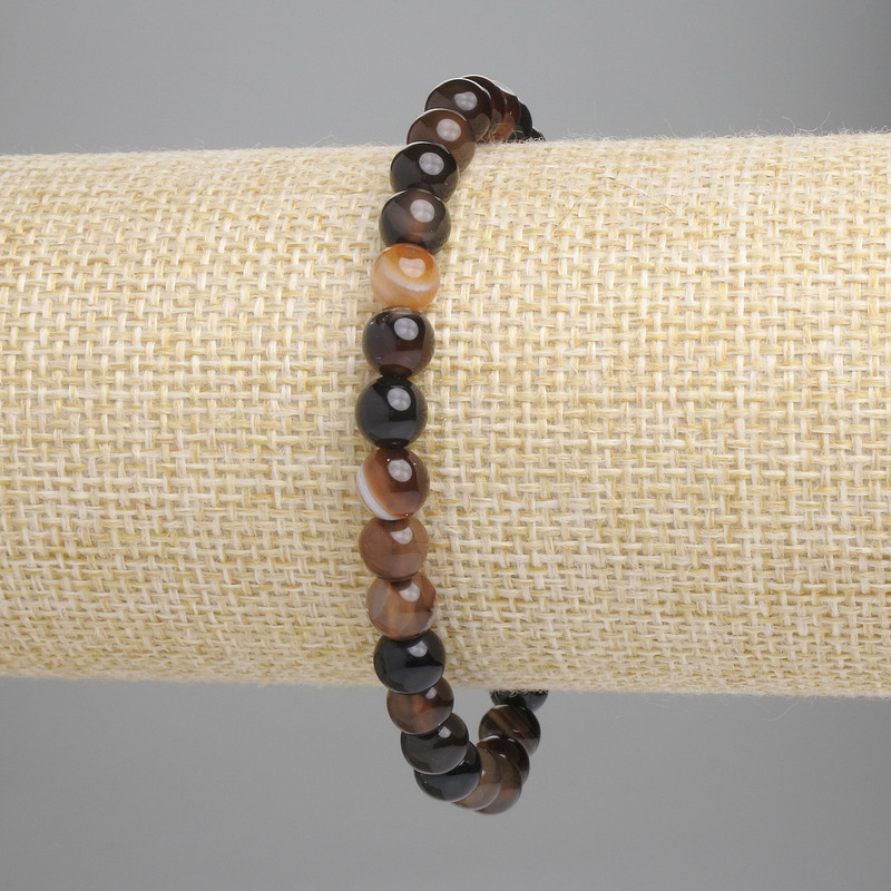 Agate bracelet with smooth beads, 6 mm diameter ± (stretch), length 18 cm+