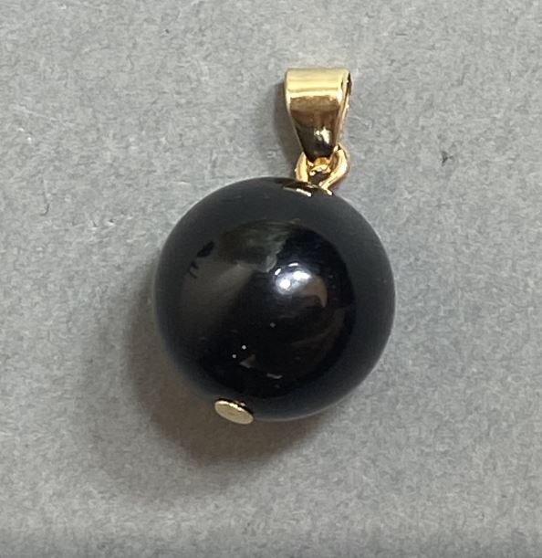 Pendant of Silvery Obsidian Bead, 14 mm diameter, 24 mm length