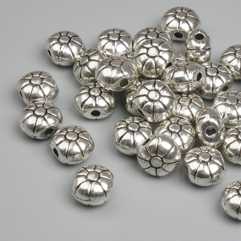 Bead insert – silver-colored metal, 5.5 mm diameter, 1.3 mm hole, packaging 20 g ~ 32 pcs