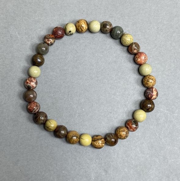 Jasper bracelet with smooth 6mm beads, approximately 18 cm long, elastic