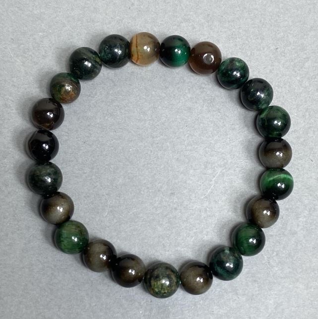Agate and Tiger's Eye Bracelet, 8mm Smooth Beads, 18 cm Stretch