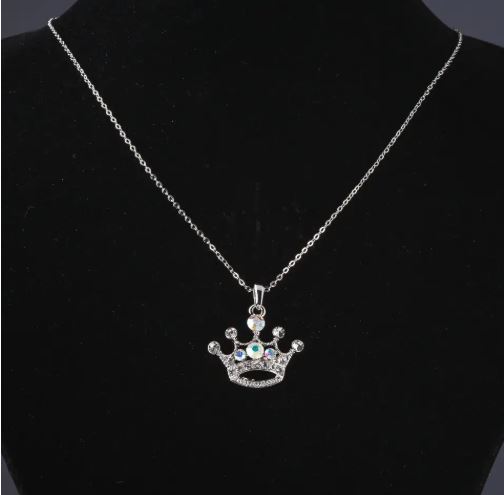 Crown Pendant on Chain in Chameleon Crystals, 55 cm chain, 4 cm pendant