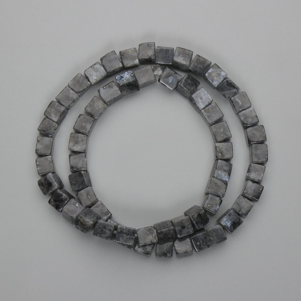 Larvikite cube beads, 6.5x6.5 mm, length about 38 cm on a beading thread