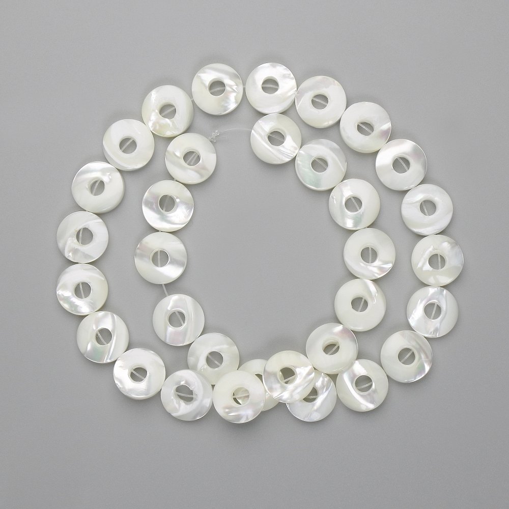 Mother-of-Pearl Donut Beads, 12mm Diameter, 40cm Strand