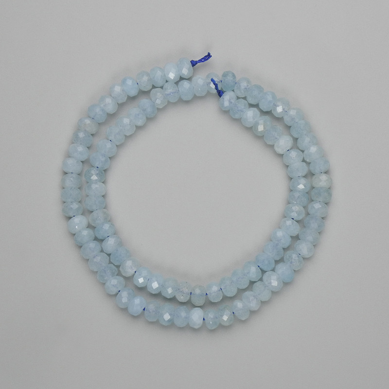 Aquamarine faceted rondelle beads 6x4 mm, 38 cm on thread