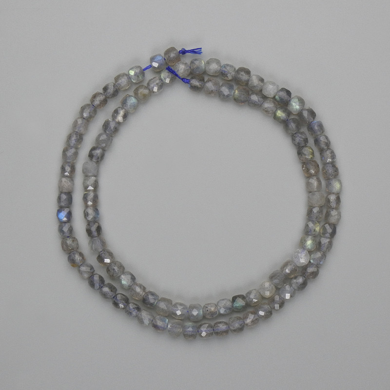 Labradorite Beads, Faceted Cube 4x4mm, Length approx. 39 cm on Thread