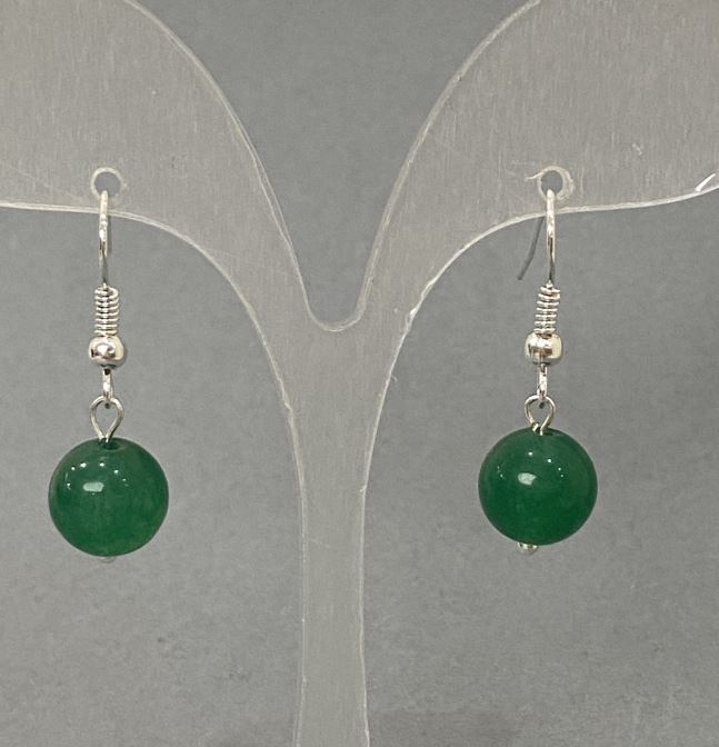 Earrings with Jade — Smooth Bead, 10 mm diameter, 30 mm length