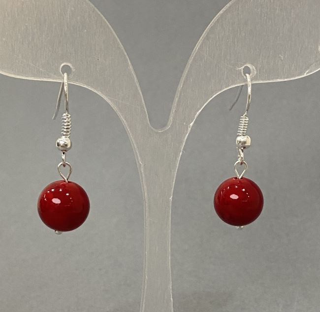 Earrings with Tourmaline, Smooth Ball, 10 mm diameter, 30 mm+ length