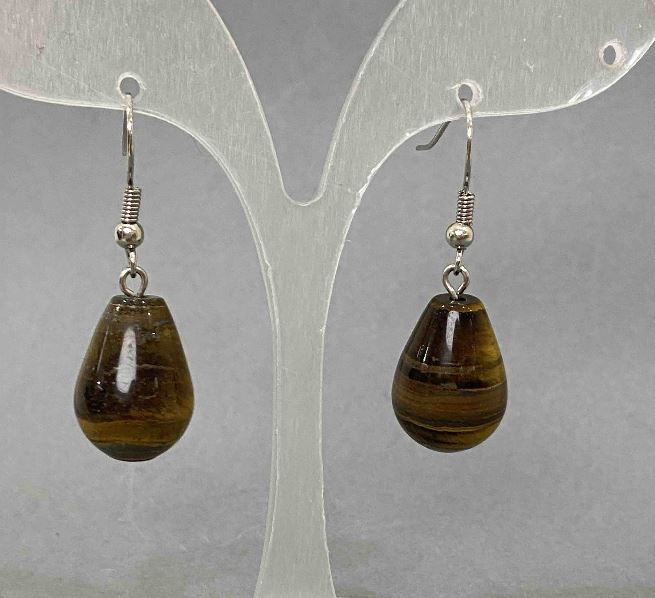 Tiger's Eye Teardrop Earrings, 23x18 mm, length 32 mm+