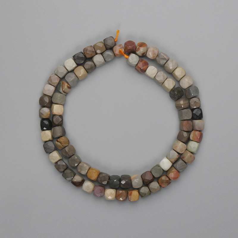 Jasper Beads, Faceted Cubes 5x5 mm, Length 39 cm ±