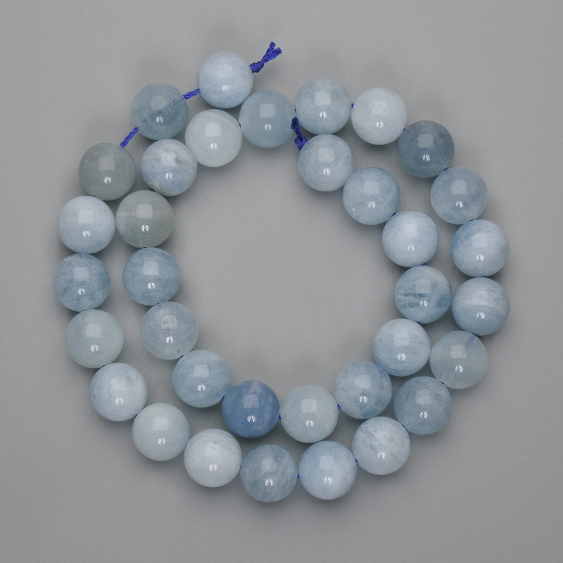 Aquamarine Beads, Smooth Round 12mm ±, Length 39 cm ± on Thread