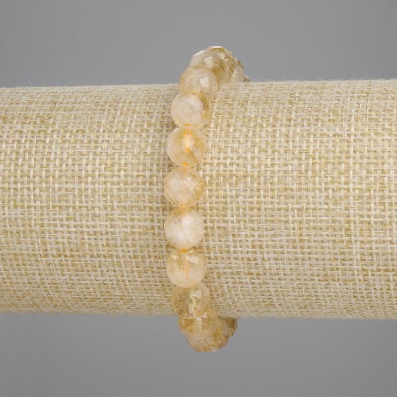 Citrine Faceted Bead Bracelet, 8 mm diameter, 18 cm length (stretch)