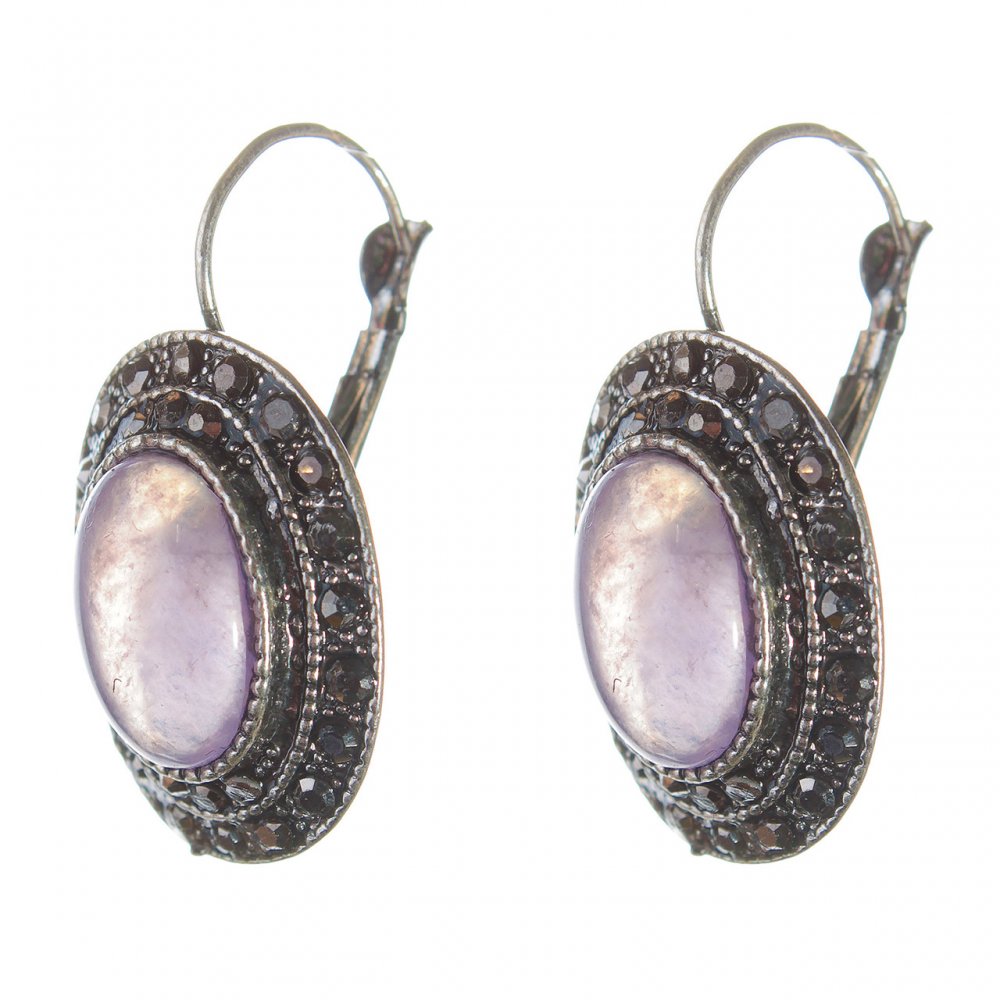 Clearance earrings Amethyst in a drop-silver setting, oval stone 2.5×1.9 cm, length 3.5 cm