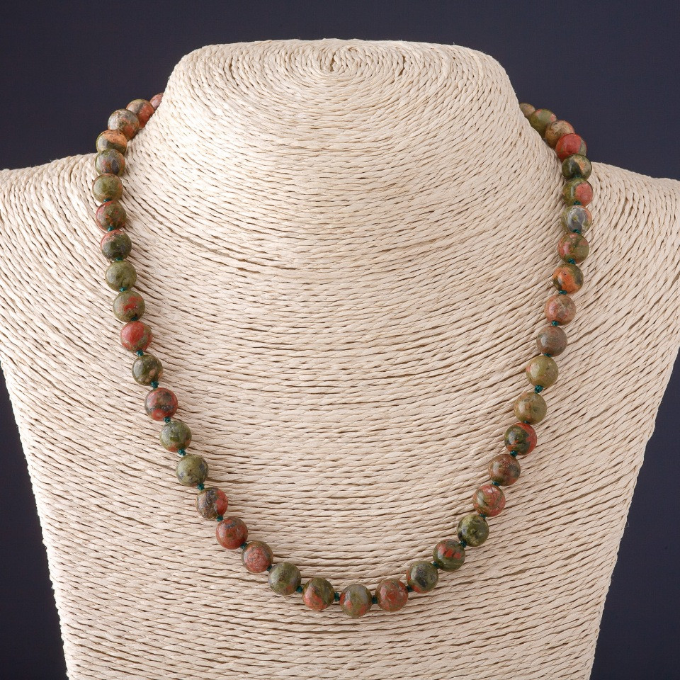 Heliotrope Jasper Bead Necklace, 8 mm beads, 45 cm