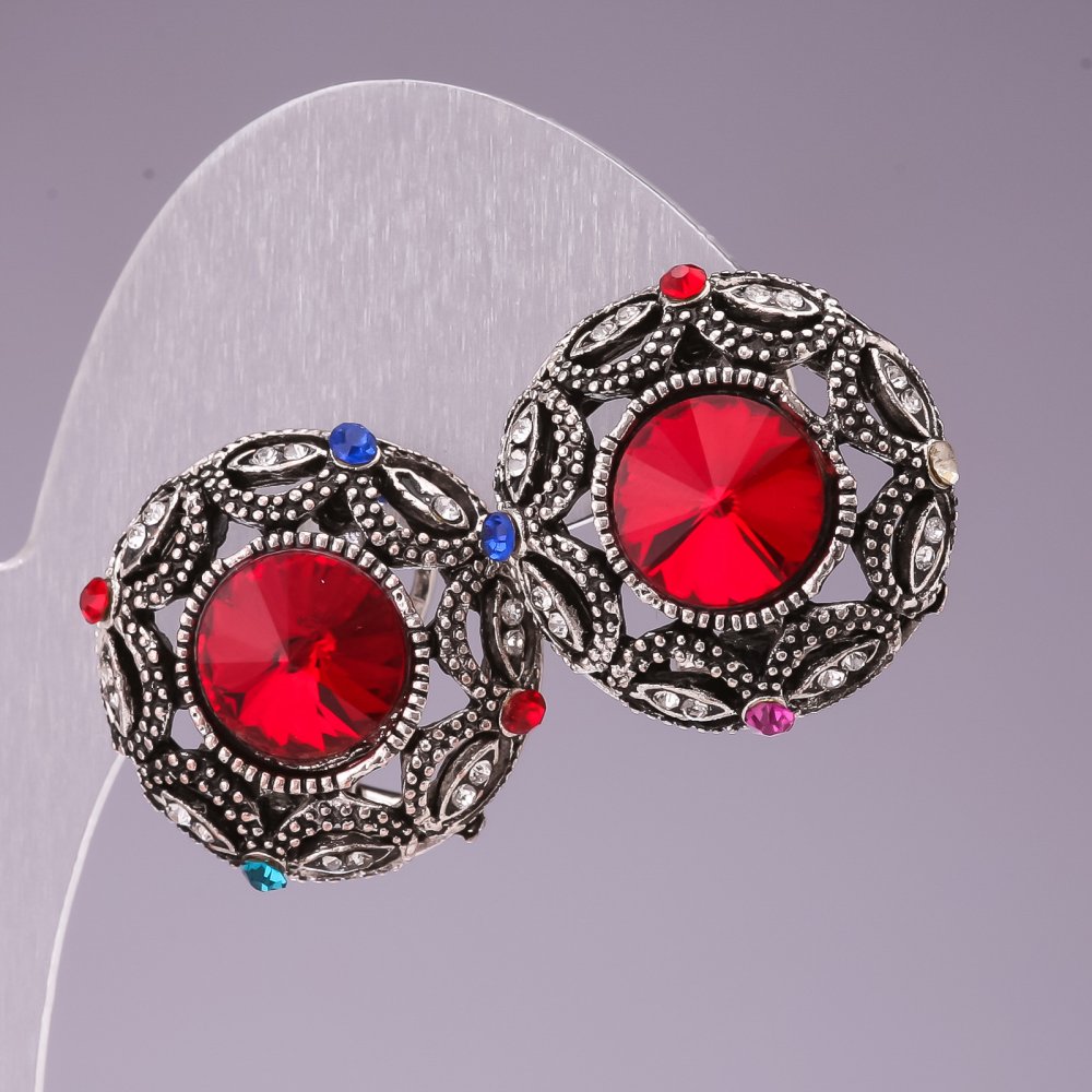 Earrings 2.5 cm Rainbow circle with red crystals