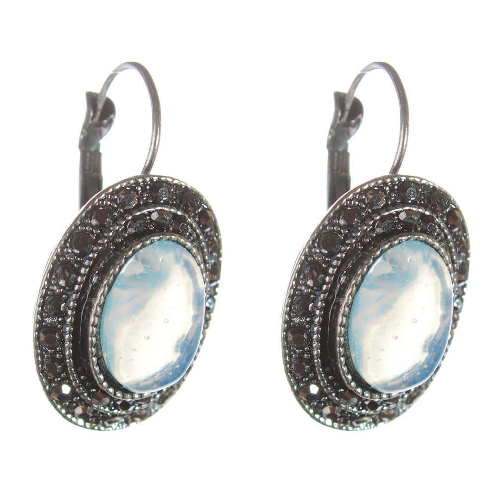 Sale Moonstone Earrings in a 'Drop Silver' Setting, Oval Stone 2.5×1.9 cm, Length 3.5 cm
