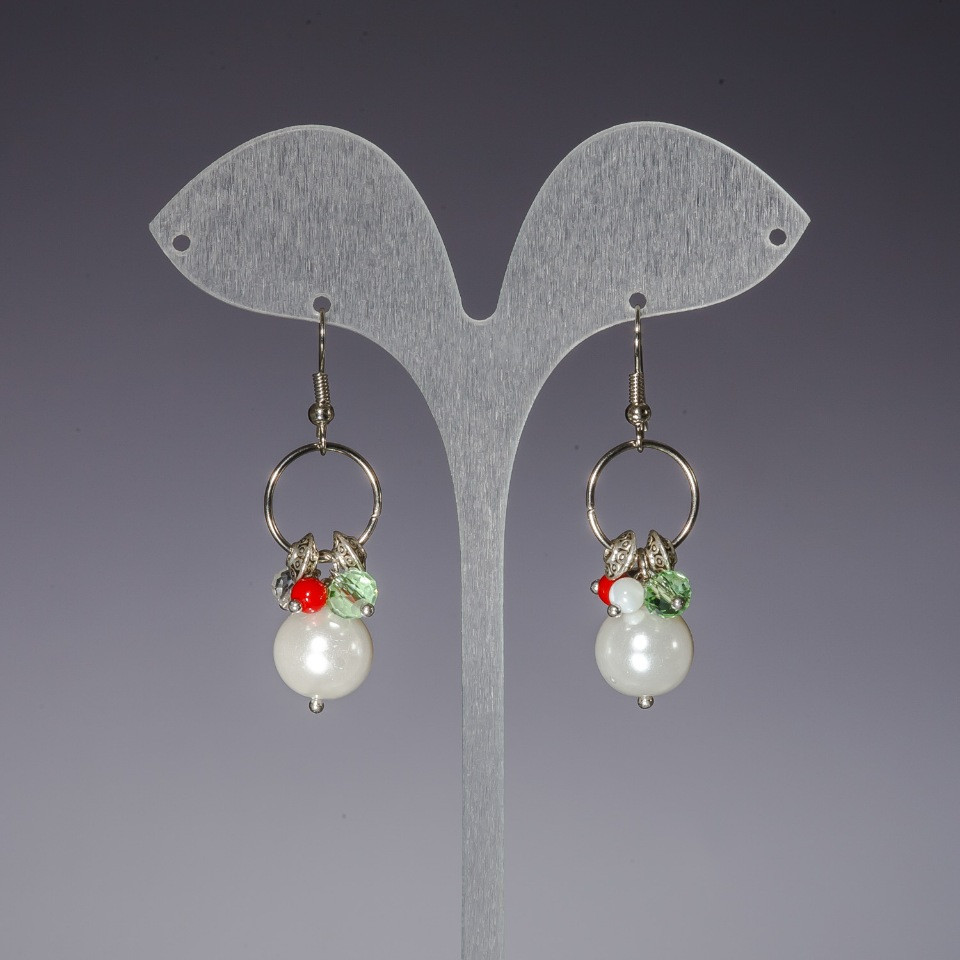 Long earrings 'Pearls on Rings' (for them), length 4.5 cm