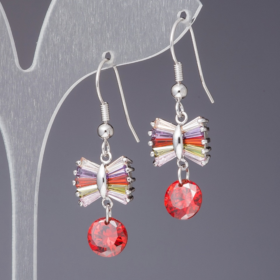 Сережки з кольоровими кристалами Бантик, довжина 4, 5 см