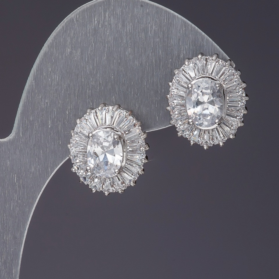 Marquise Earrings with White Crystals, Length 1.6 cm