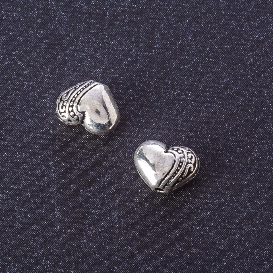 Heart-shaped bead insert, silver color, 7×10 mm, packaging 20 g ± 18 pcs