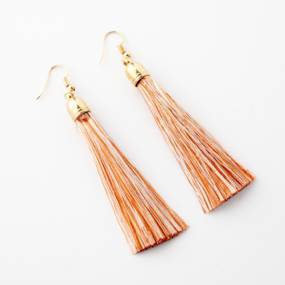 Earrings Tassels Caramel Stripe, length 8 cm, metal color 'gold'