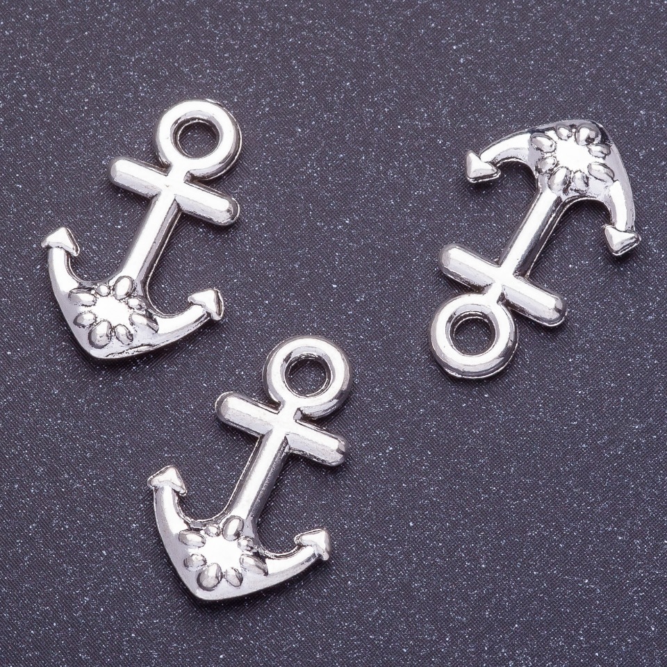 Anchor pendant finding, length 20x13 mm, diameter 1-1.5 mm, silver finish, 20 g, 19 pcs (±)