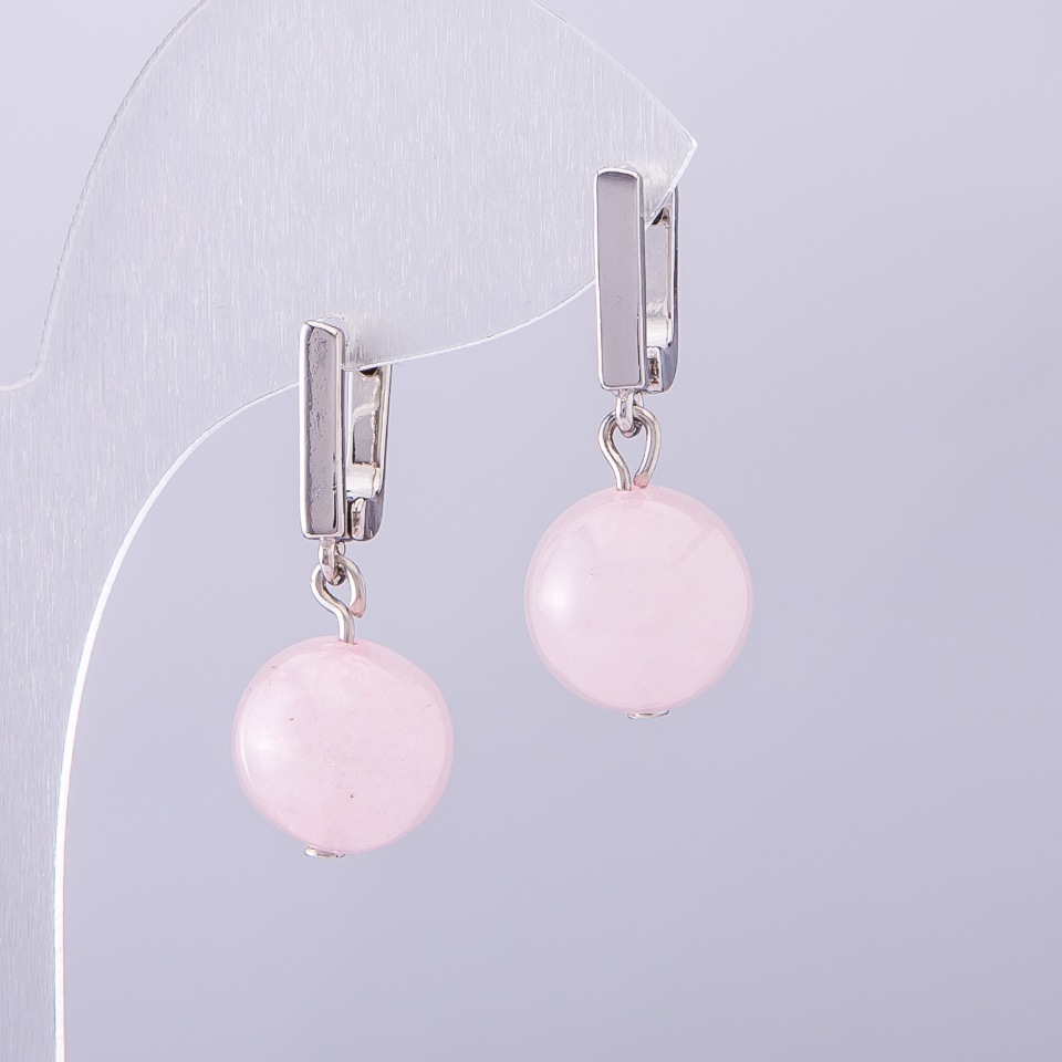 Elegant Pink Quartz Earrings, 12 mm diameter