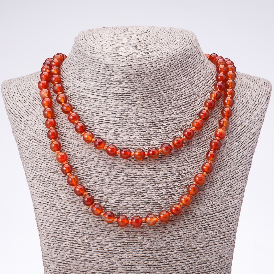 Намисто довге з натурального каменю Сердолік гладка кулька, діаметр 8мм, довжина 120см