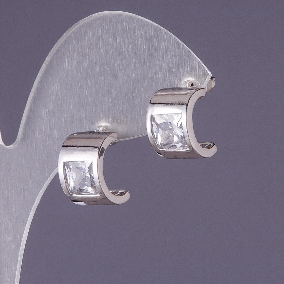 Earrings with white crystals 13x9mm