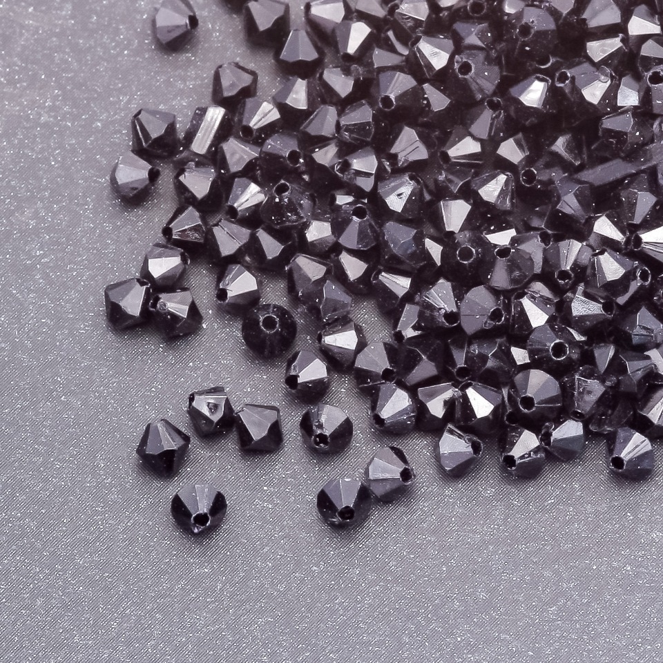 Black plastic bicone beads 4x4mm, packaging 70 g (± 2500 pcs)