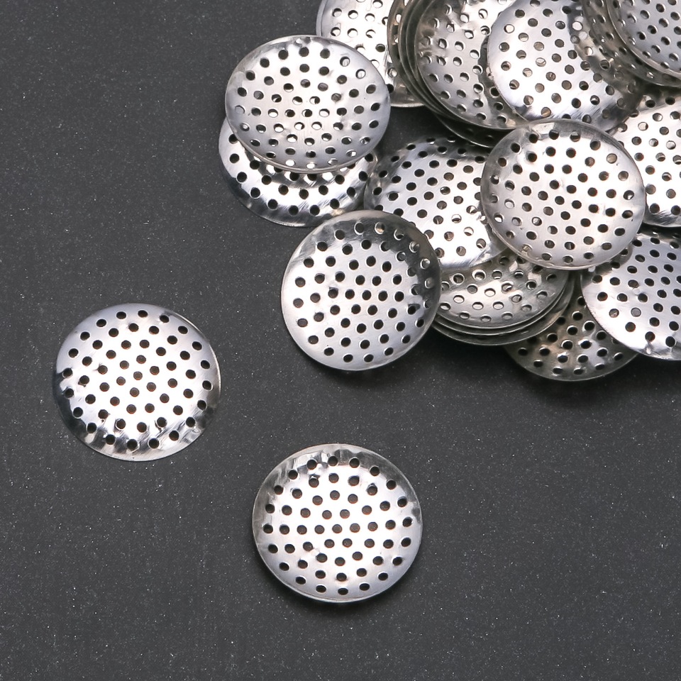 Brooch base findings 'Colander' sieve, 24 mm diameter, pack of 48