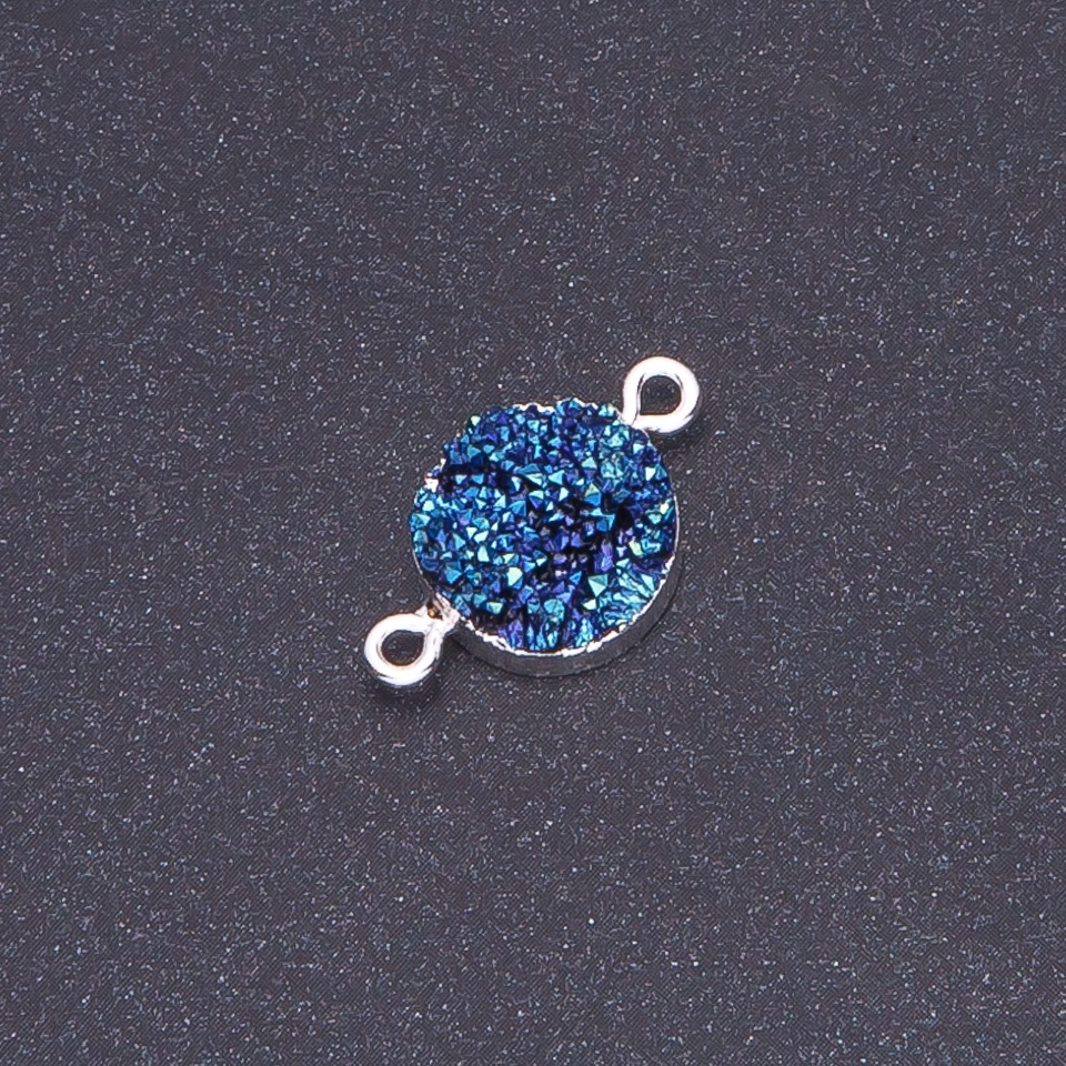 Connector Blue Cosmos 'Druse' acrylic 'Silver', diameter 14mm, thickness 3mm