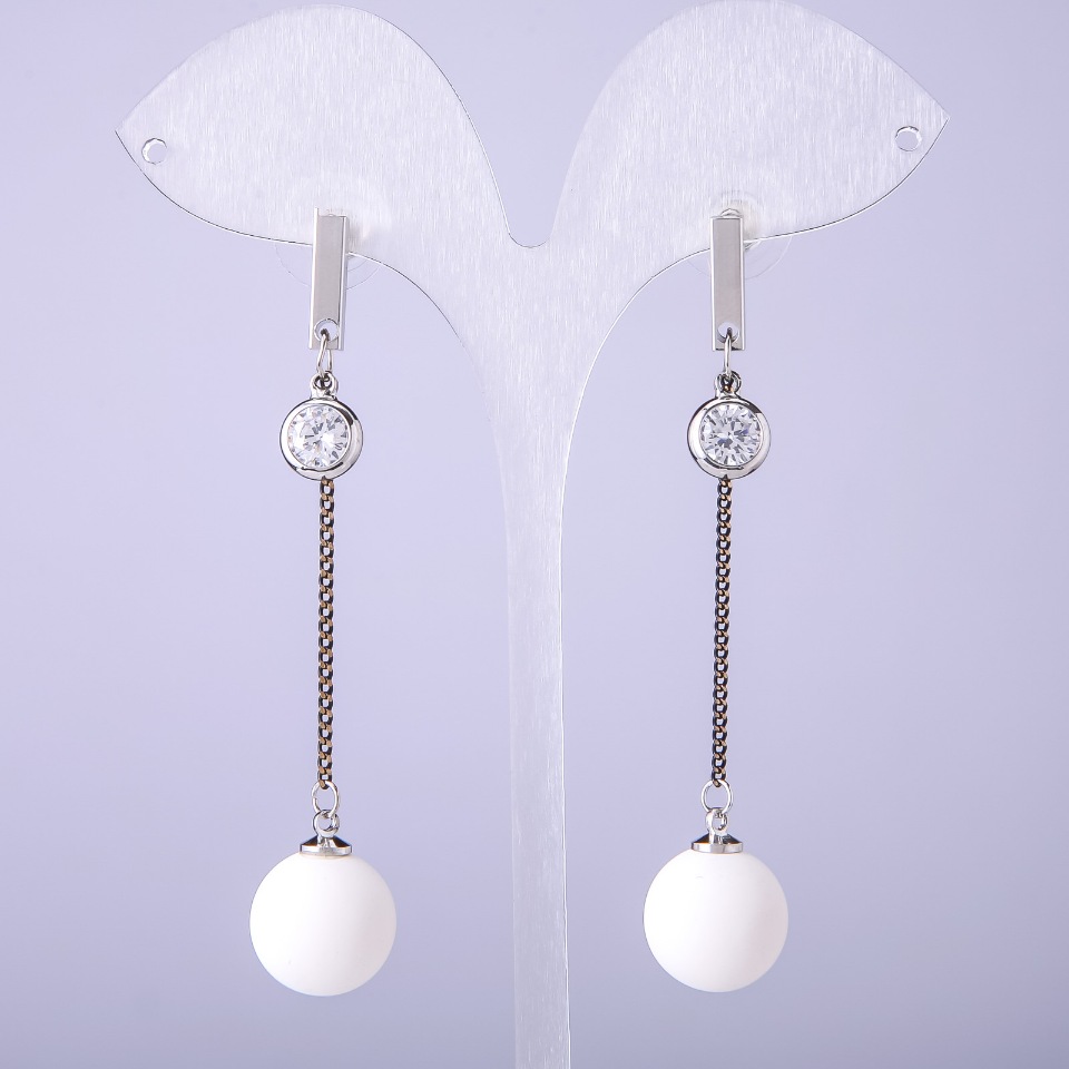 Long earrings "Powder" white, diameter 14mm, length 70mm