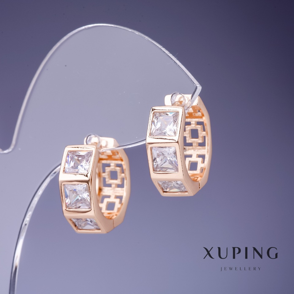 Xuping Earrings with White Crystals 17x7mm '18K Gold Plating'