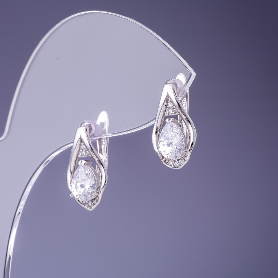 Xuping Earrings with White Cubic Zirconia 16x9mm Rhodium