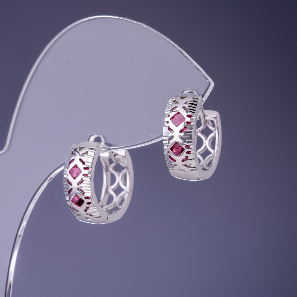 Xuping Earrings with Pink Zircons 14x6mm Rhodium