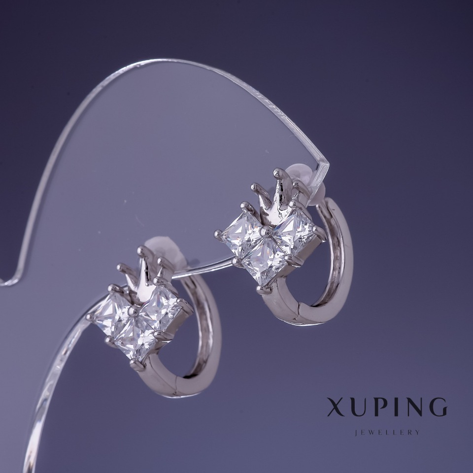 Xuping Crown Earrings, Rhodium-plated, 12×14 mm