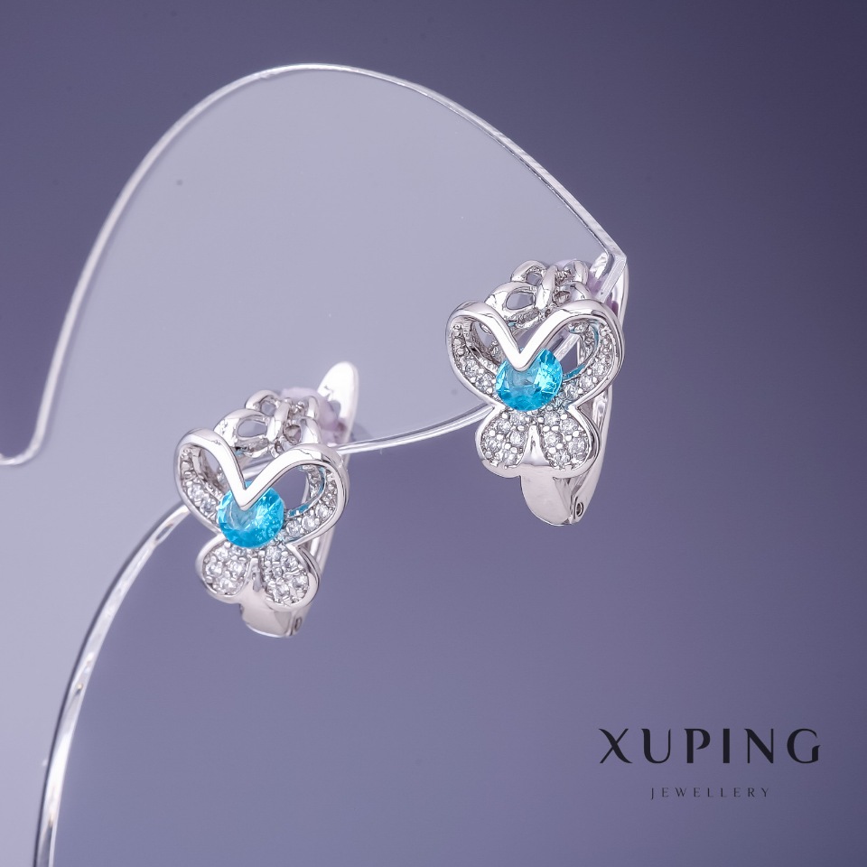 Xuping Earrings 14x11 mm Rhodium-Plated with Turquoise Crystals