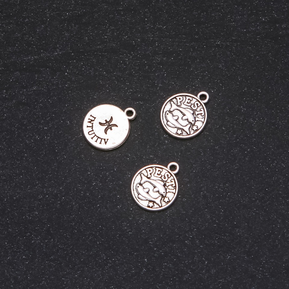 Pendant Findings Zodiac Pisces, 12 mm diameter, packaging 20 g ± 18 pcs